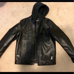 NWOT Men’s Apt. 9 Leather Jacket with Hood